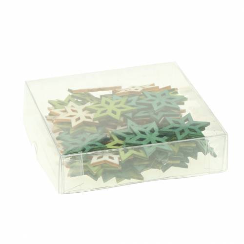 Floristik24 Scatter dekoration træstjerne grøn mix 4cm 72 stk