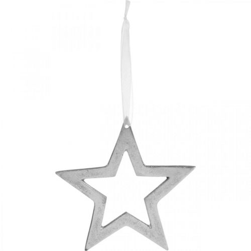 Floristik24 Stjerne til ophængning af sølvaluminium julepynt 15,5 × 15 cm