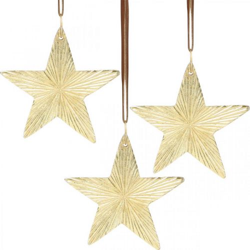 Floristik24 Hængende stjerner, metalpynt, juletræspynt guld 9,5 × 9,5cm 3stk