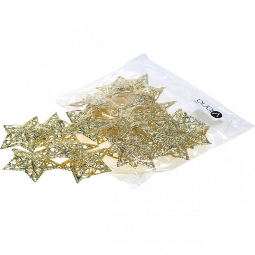 Artikel Scatter dekoration stjerner, fe lys vedhæftning, jul, metal dekoration gylden Ø6cm 20 stk.