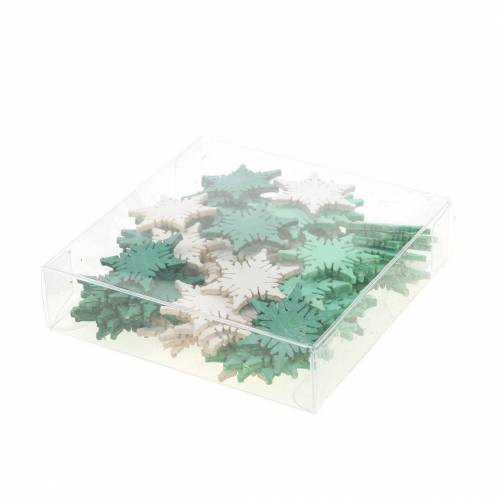 Artikel Scatter dekoration Julestjerne grøn, hvid assorteret 4cm 72 stk