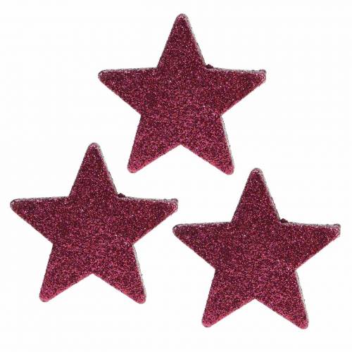 Floristik24 Spredt glitterstjerne 6,5 cm lyserød 36stk