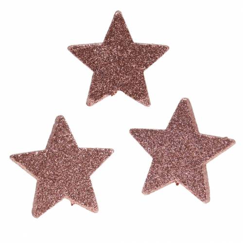 Floristik24 Stjerne med glitter drys dekoration 6,5 cm pink 36stk