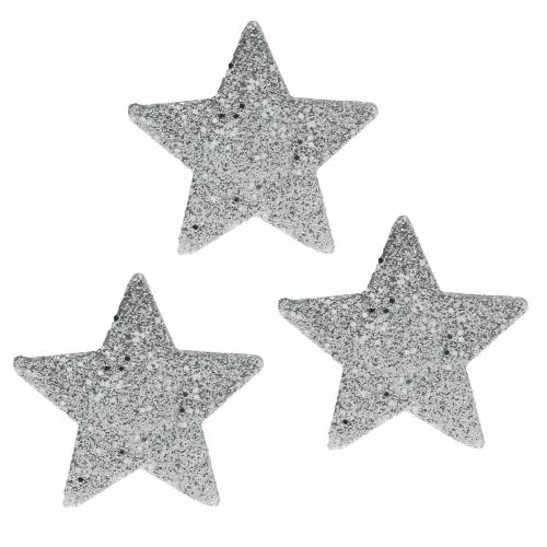 Floristik24 Spredte stjerner med glitter Ø6,5cm sølv 36stk