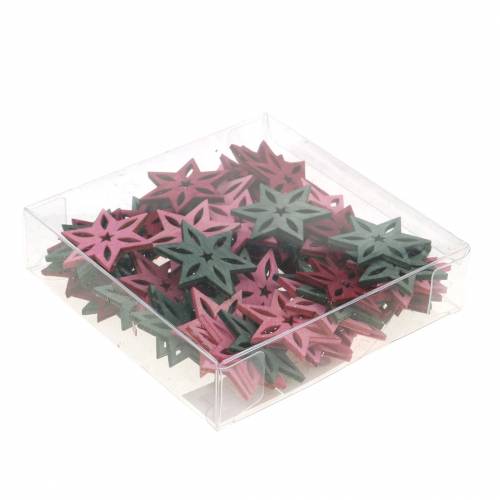 Artikel Scatter dekoration stjernepink, grå assorteret træ 4cm 72 stk