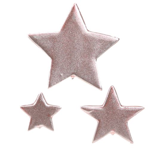 Stjernedekoration Julelyserød Ø3/5/7cm – 2. valg – 44 stk