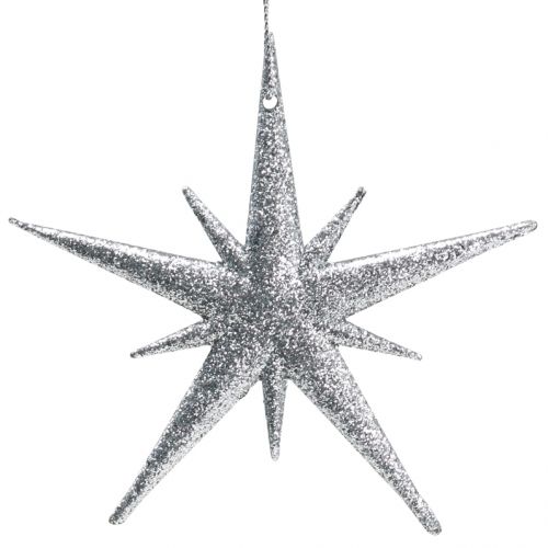 Floristik24 Glitter stjerne til hængende sølv 13cm 12stk