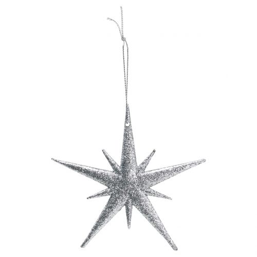 Artikel Glitter stjerne til hængende sølv 13cm 12stk