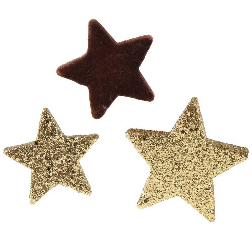 Stjerner spredt dekoration mix brun og guld juledekoration 4cm/5cm 40stk