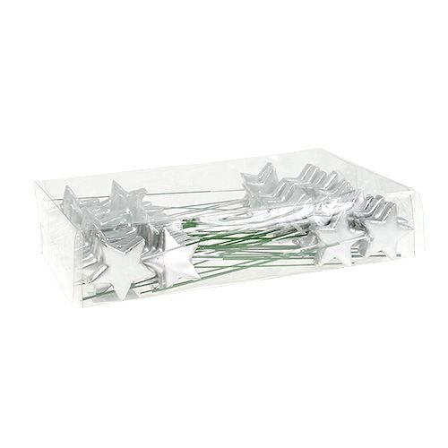 Floristik24 Stjerner på tråd sølv 5cm L23cm 48 stk