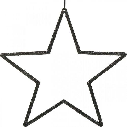 Artikel Julepynt stjernevedhæng sort glitter 17,5cm 9 stk