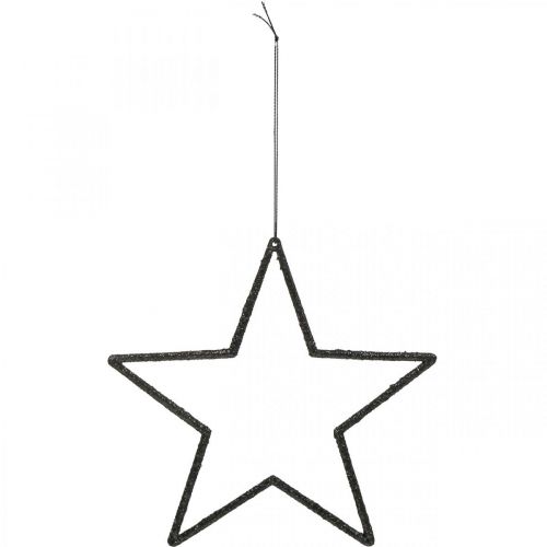 Artikel Julepynt stjernevedhæng sort glitter 17,5cm 9 stk