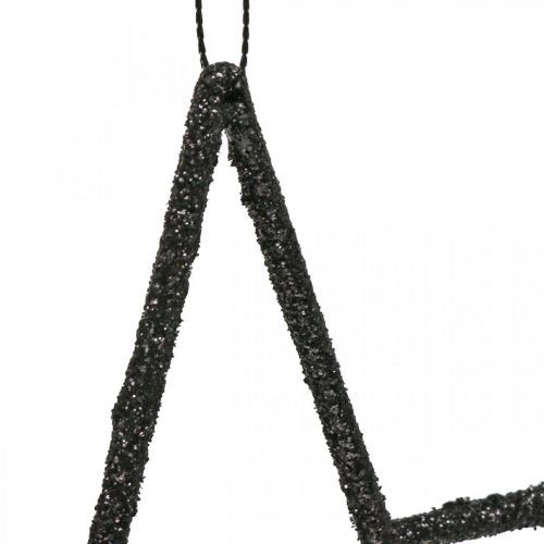 Artikel Julepynt stjernevedhæng sort glitter 17,5cm 9stk