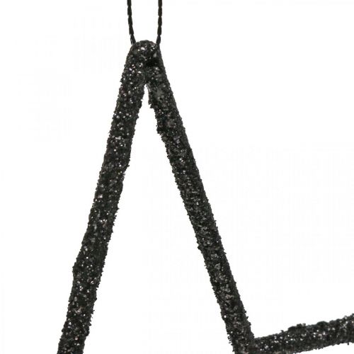 Artikel Julepynt stjernevedhæng sort glitter 17,5cm 9 stk