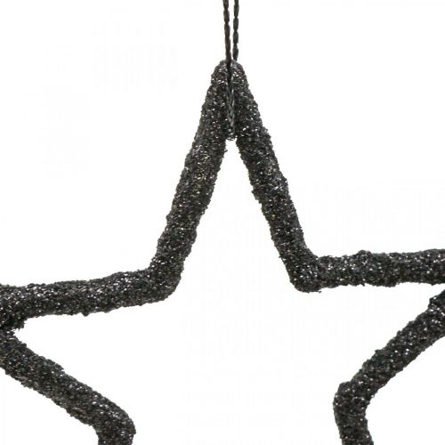 Artikel Julepynt stjernevedhæng sort glitter 7,5cm 40p