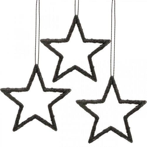 Artikel Julepynt stjernevedhæng sort glitter 7,5cm 40p