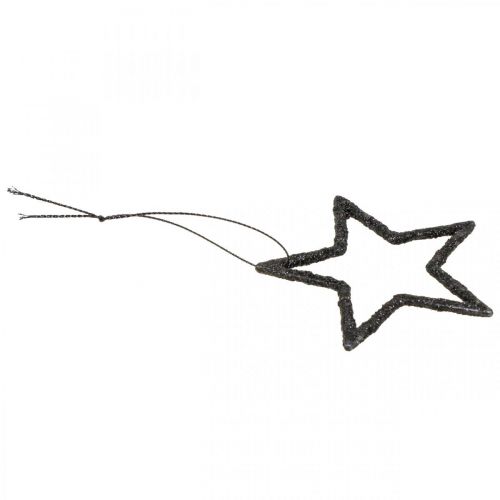 Artikel Julepynt stjernevedhæng sort glitter 7,5cm 40p