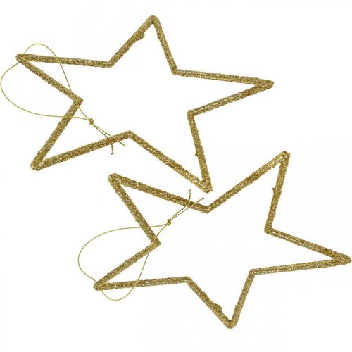 Artikel Julepynt stjernevedhæng gylden glitter 12cm 12stk