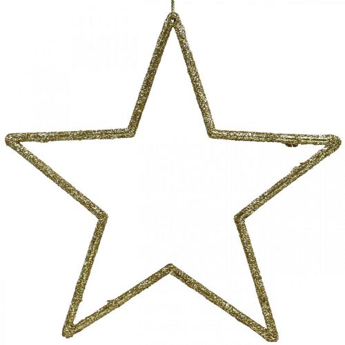 Julepynt stjernevedhæng gylden glitter 17,5cm 9stk