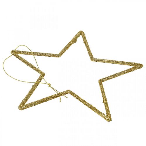Artikel Julepynt stjernevedhæng gylden glitter 17,5cm 9stk