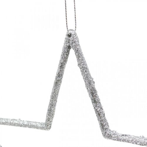 Julepynt stjernevedhæng sølvglimmer 17,5cm 9stk