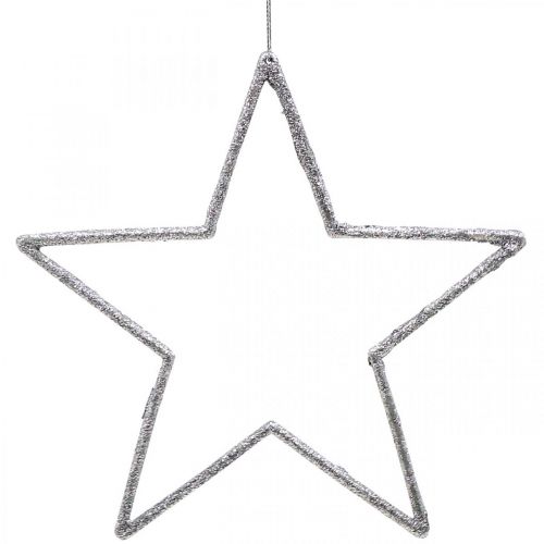 Julepynt stjernevedhæng sølvglimmer 17,5cm 9stk