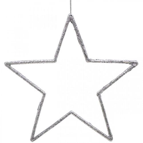 Artikel Julepynt stjernevedhæng sølvglimmer 17,5cm 9 stk