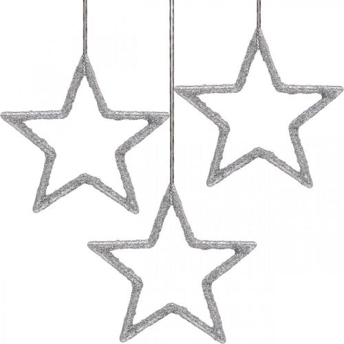 Artikel Julepynt stjernevedhæng sølv glitter 7,5cm 40p