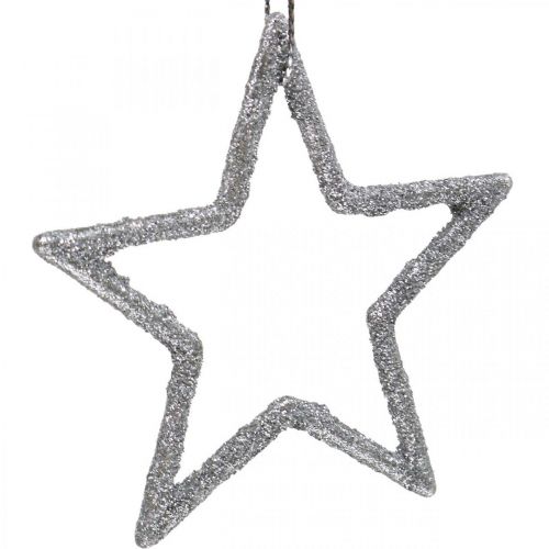 Artikel Julepynt stjernevedhæng sølv glitter 7,5cm 40p