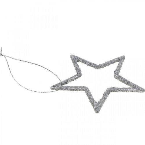 Artikel Julepynt stjernevedhæng sølv glitter 7,5cm 40p