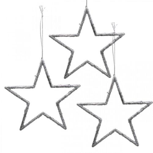 Floristik24 Hængende stjerne, juletræspynt, dekorationsstjerne sølv 11,5 × 12cm 12stk