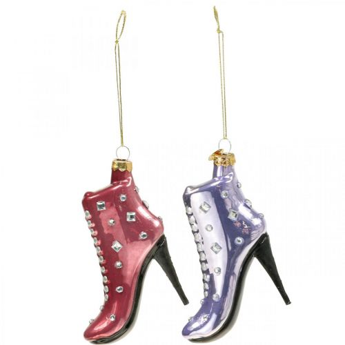 Floristik24 Juletræspynt glasstøvler pink, lilla 10,5cm 2stk