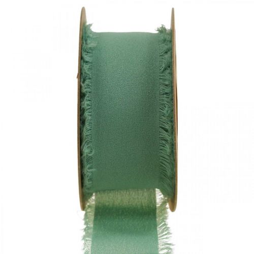 Stofbånd dekorationsbånd med frynser salviegrøn 40mm 15m