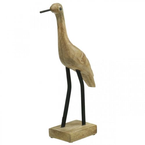 Træwader, stående kran, dekorativ fugl naturfarve, sort H40cm