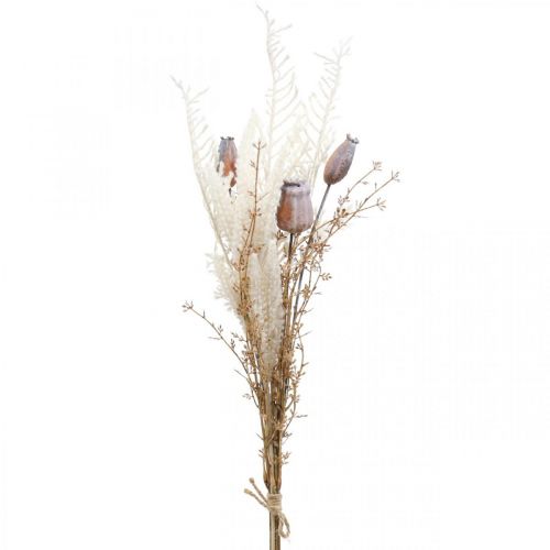 Valmue kapsler dekorative tørrede blomster kunstig bregne creme 63cm