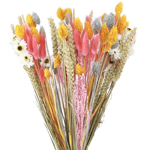 Artikel Buket af tørrede blomster og korn pink gul blå 55cm