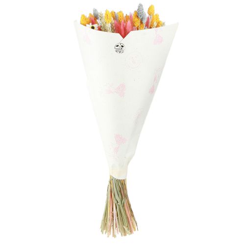 Artikel Buket af tørrede blomster og korn pink gul blå 55cm