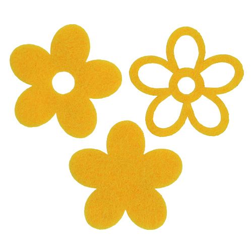 Floristik24 Strødekoration filt blomst gul assorteret 4cm 72 stk