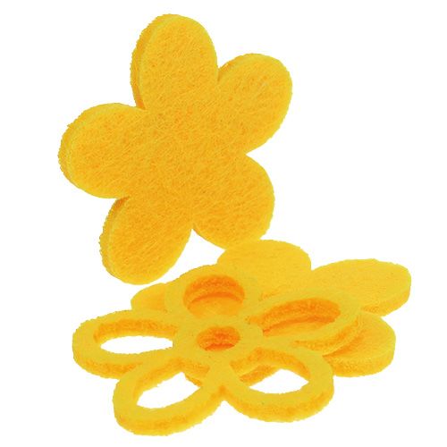 Floristik24 Strødekoration filt blomst gul assorteret 4cm 72 stk