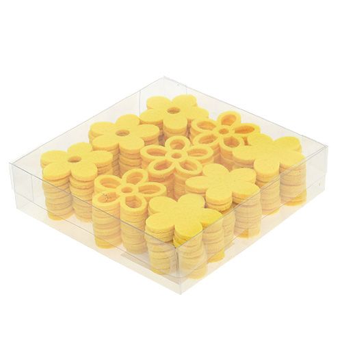 Floristik24 Strødekoration filt blomst gul assorteret 4cm 72 stk