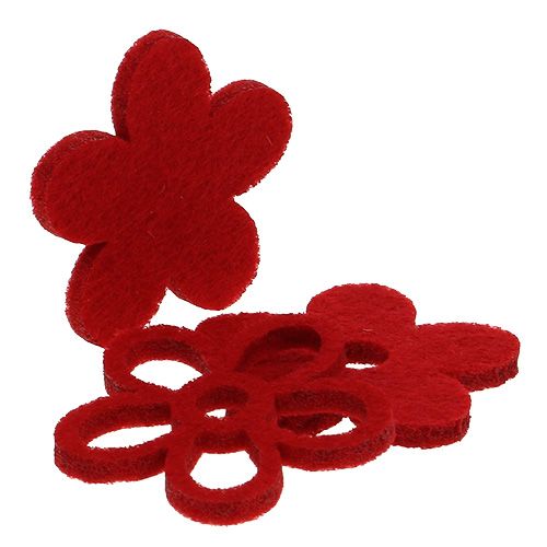 Artikel Spredt dekoration filtblomst rød sorteret i en blanding Ø4cm 72stk