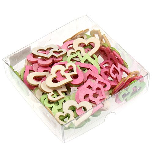 Artikel Scatter træhjerter assorteret. 4 cm 72 stk