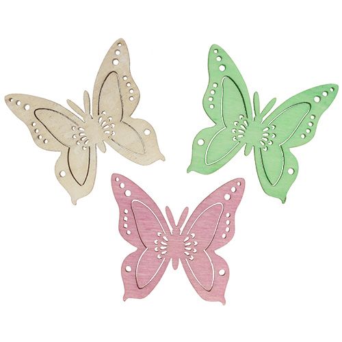 Floristik24 Scatter dekoration sommerfugl pink, grøn, natur 4cm 72 stk