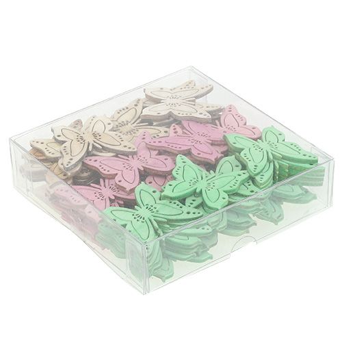 Floristik24 Scatter dekoration sommerfugl pink, grøn, natur 4cm 72 stk