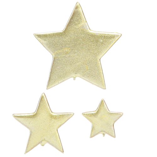 Spredte dekorationsstjerner guld Ø3/5/7cm – 2. valg – 44 stk