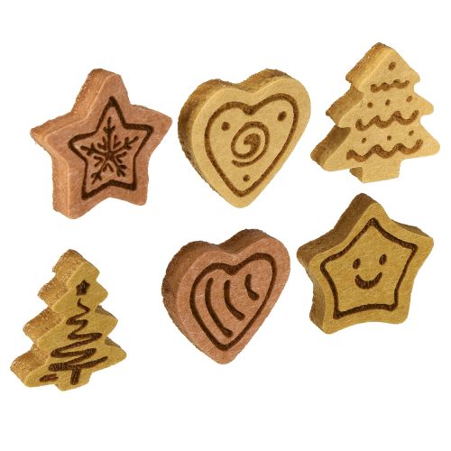 Spredte dekoration juleborddekoration træ assorteret 4 cm 12 stk.