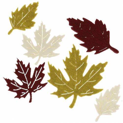 Floristik24 Scatter dekoration efterårsblade filt Bordeaux/creme/grøn 72 stk
