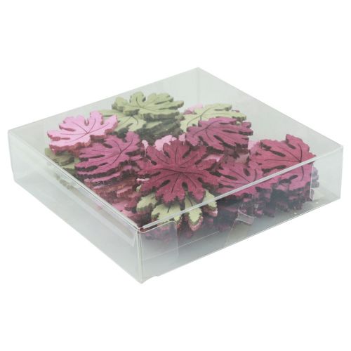 Artikel Scatter dekoration træ efterårsblade borddekoration lilla pink grøn 4cm 72 stk
