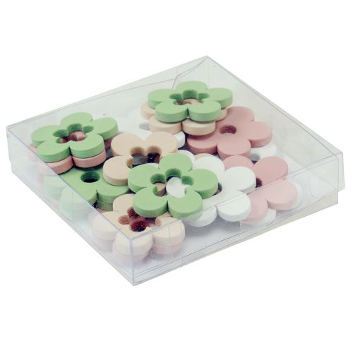 Artikel Scatter dekoration træblomster borddekoration farvet 2 motiver Ø3cm 24 stk.