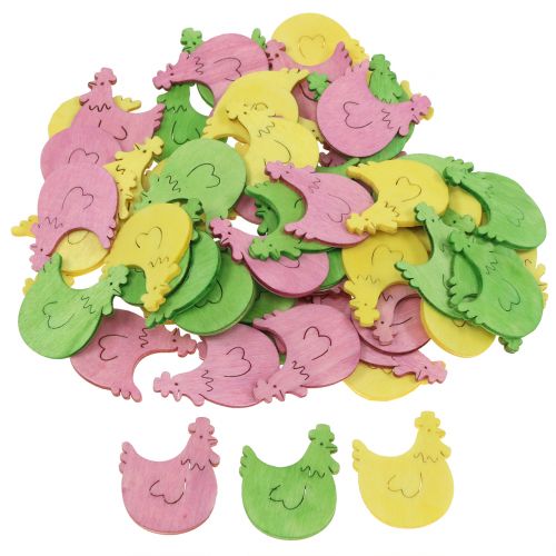 Floristik24 Scatter dekoration træ kylling assorterede farver 4cm 72 stk